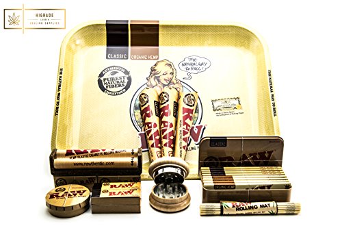 Raw Rolling Tray Set de regalo | Tamaño grande 34 x 27,5 cm | Bandeja de diseño Raw Girl con superficie antiadherente | Bandeja para fumadores crudos