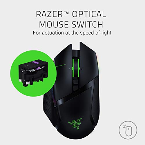 Razer Basilisk Ultimate Ratón Inalámbrico para Juegos, 11 Botones Programables Tecnología Hyperspeed, Enfoque Óptico + Sensor, Interruptor Mouse Óptico, Iluminación Croma RGB con Estación de Carga