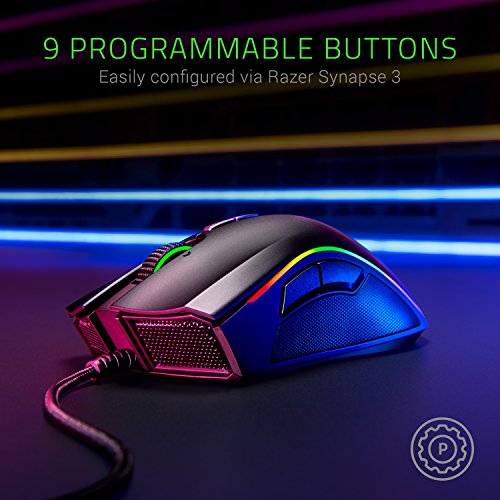 Razer Mamba Elite Ratón para Juegos, con 9 Botones Mecánicos Programables, Sensor Óptico con Iluminación Real de 16.000 DPI y Croma RGB, Negro