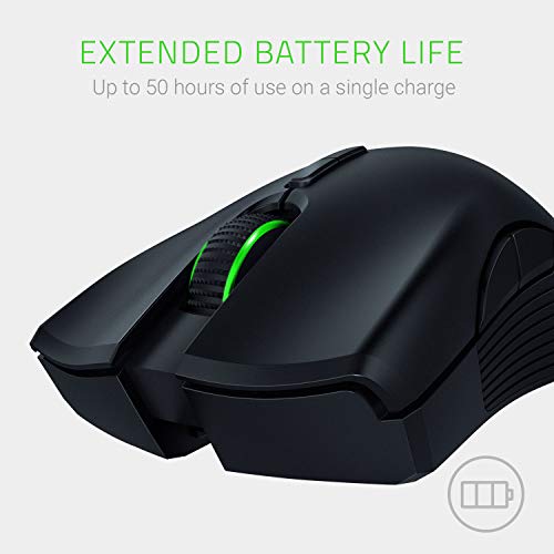 Razer Mamba Wireless Ratón Gaming con Sensor Óptico de 16.000 DPI, para Juegos con 7 Botones Programables, Interruptores Mecánicos, Hasta 50 Horas de Duración de la Batería, Negro