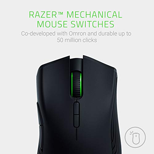 Razer Mamba Wireless Ratón Gaming con Sensor Óptico de 16.000 DPI, para Juegos con 7 Botones Programables, Interruptores Mecánicos, Hasta 50 Horas de Duración de la Batería, Negro