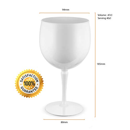 RB Copas Balon Gin Cóctel Blanco Plástico Premium Irrompible Reutilizable 40cl, Set de 6