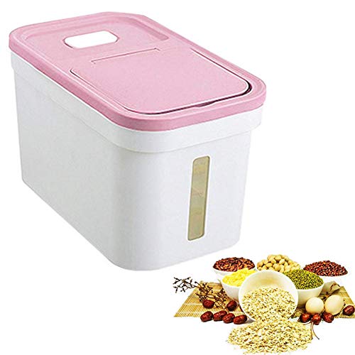 Recipiente Almacenamiento de Arroz - Grano Harina Gran Capacidad Dispensador Almacenamiento Caja Sellada A prueba Humedad A prueba Polvo, Puede Acomodar 10 kg con Taza,Rosado