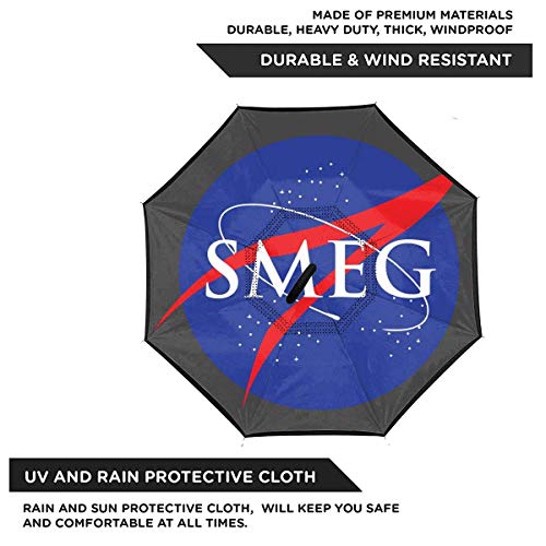 Red Dwarf Smeg NASA - Paraguas invertido de doble capa para coche, plegable al revés, manos en forma de C, ligero y resistente al viento, regalo ideal