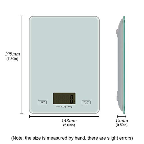 Redmoo Balanza Cocina, 5kg / 11 lbs Bascula Precision 1g, Peso Cocina Digital con Pantalla LCD Ideal para Pesar Alimentos de Recetas (Blanco)