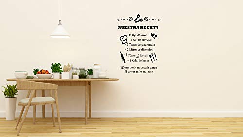 REGALOS ESTRELLA AZUL Vinilo de pared decorativos de cocina"Nuestra receta" Original frase decorativa de pared motivadora, vinilo de pared cocina (60x42)