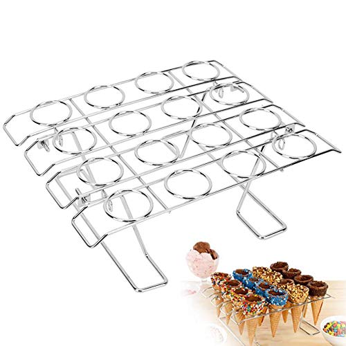 Rejilla para hornear cono de magdalenas, 16 ranuras Soporte para soporte de cono de helado de acero inoxidable Pantalla Pastel de enfriamiento Bandeja de repostería plegable para decoración de pastele