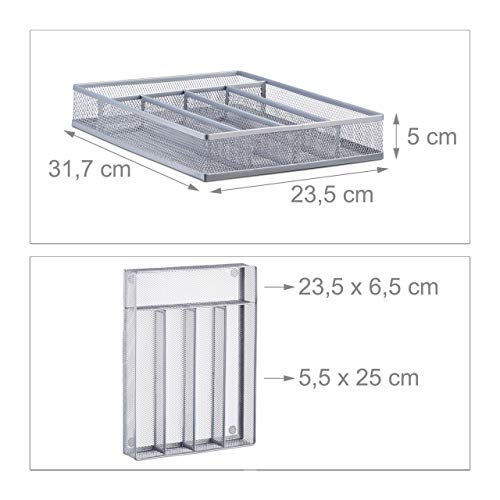 Relaxdays Bandeja de Cubiertos para Cajón Pequeña, Metal, Plateado, 5 x 23.5 x 31.7 cm