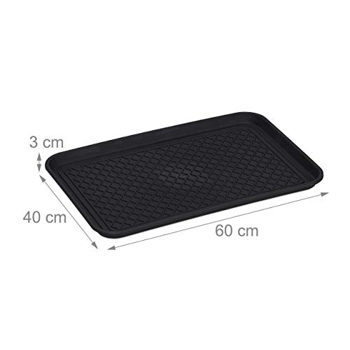 Relaxdays Bandeja Zapatos Grande, Relieve, Anti Goteo, Zapatero, Boot Tray, Recibidor, PP, 1 Ud, 3 x 60 x 40 cm, Negro