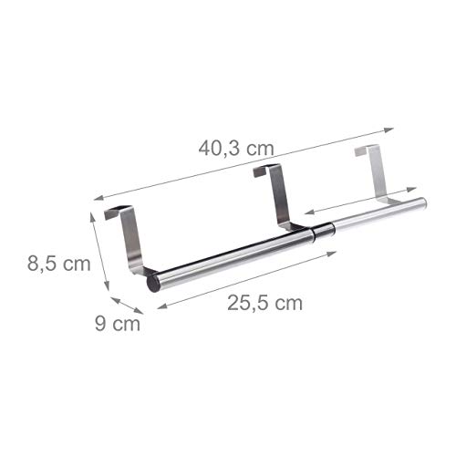 Relaxdays Colgador Trapos Cocina para Puerta, Acero Inoxidable, Plateado, 40 cm de Ancho