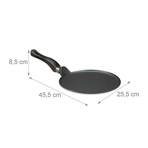 Relaxdays Crepera, Sartén para Tortitas y Crepes, Antiadherente, Plana, 25 cm, Fácil de Limpiar, 1 Ud, Negro, Aluminio