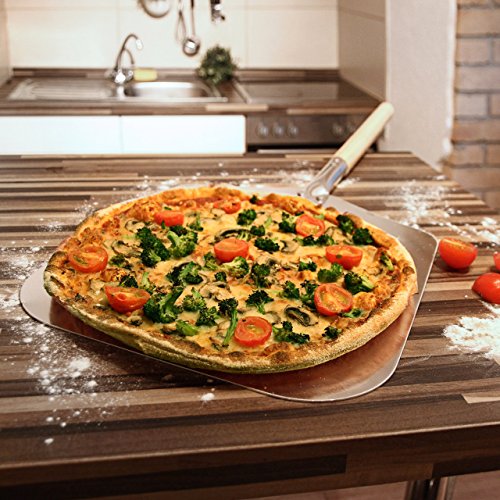 Relaxdays - Pala para Pizzas esquinado con Mango, 3 x 30.5 x 79 cm, 0.6 Kg, Madera y Metal