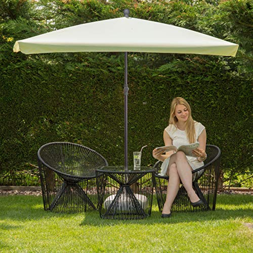 Relaxdays Sonnenschirm rechteckig, 200 x 150 cm, Rippen, Polyester, Neigefunktion, Gartenschirm, Natur Sombrilla Terraza Rectangular, Amarillo Claro, 150 x 200 x 240 cm