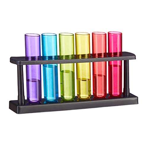 Relaxdays Vasos para chupitos con forma de tubo de ensayo, Con soporte, Plástico, 4 cl, Multi-color