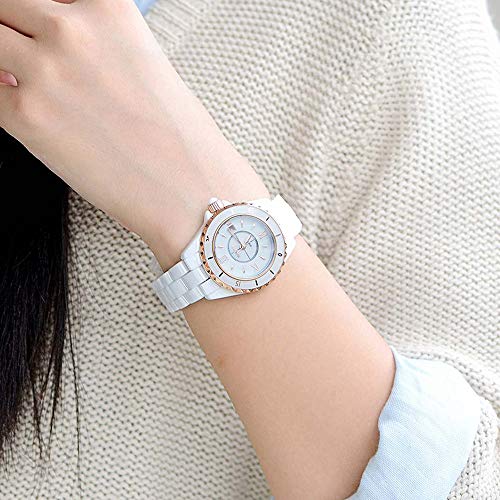 Reloj analógico de Cuarzo NAKZEN Rose Gold Ceramic para Mujeres con Movimiento japonés de Miyota Correa de cerámica 30B Impermeable