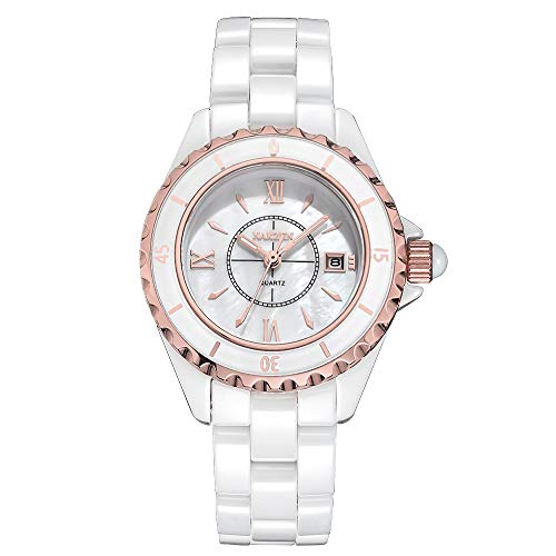 Reloj analógico de Cuarzo NAKZEN Rose Gold Ceramic para Mujeres con Movimiento japonés de Miyota Correa de cerámica 30B Impermeable