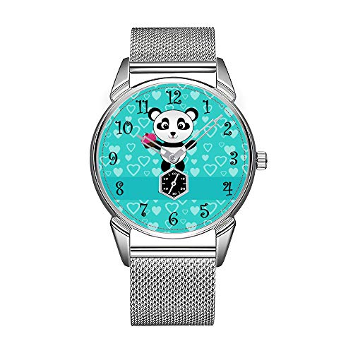 Reloj de Pulsera para Hombre de Acero Inoxidable Plateado, Resistente al Agua, Marca Superior, Reloj para Hombre, Personalizable, con el Nombre de Panda, Cupcake, Turquesa, Corazones