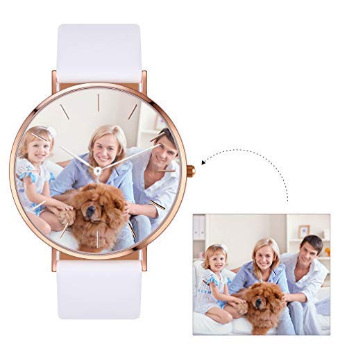 Reloj Personalizado Fotografía Lujoso Reloj Redondo Mecanismo de Cuarzo Japonés con Cristal Correa de Piel Blanco Bandeja Carcasa Acero Inoxidable Formal Mecánico Automático Rosado Oro Rosa