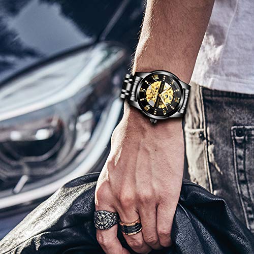 Relojes, Relojes Hombre Negro Mecánico Automático Esqueleto de Estilo Clásico Impermeable Reloj de Los Hombres con Correa de Acero Inoxidable