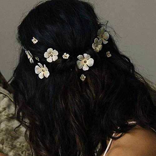 RENNICOCO Clips para el Cabello Flor Horquillas para el Cabello Boho Tela Titular de Pelo Cola de Caballo Clips para Mujeres Niñas Damas de Honor Novias