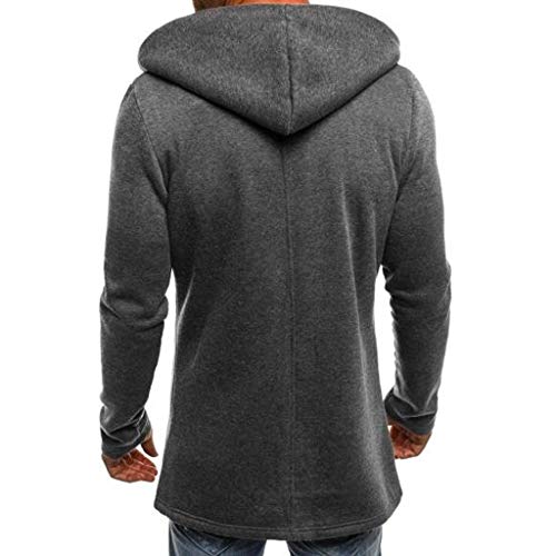 Reooly Abrigo de Trinchera de Color sólido con Capucha para Hombres Chaqueta Larga Cárdigan Manga Larga(Gris Oscuro,XXXXX-Large)