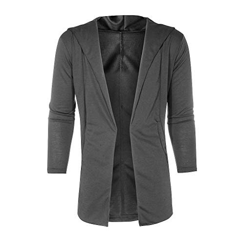 Reooly Abrigo de Trinchera de Color sólido con Capucha para Hombres Chaqueta Larga Cárdigan Manga Larga(Gris Oscuro,XXXXX-Large)