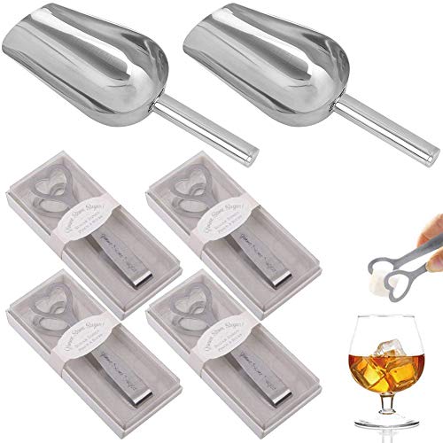 REYOK Juego de 2 Palas de Dulces y 6 Pinzas de Hielo, Pinzas para Servir Alimentos, cucharas de Acero Inoxidable para supermercado, Dulces, café, Hielo, Bar, Cocina, Boda (8 Unidades)