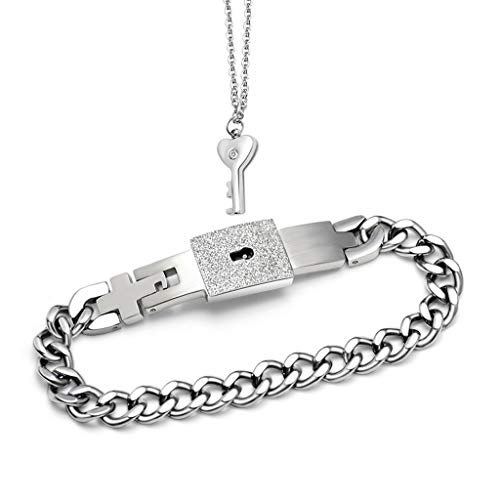 Rhfemd - Juego de Collar y Pulsera de Acero de Titanio para Pareja, con Cierre de corazón, Regalo para Amante, 1