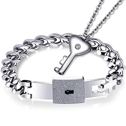 Rhfemd - Juego de Collar y Pulsera de Acero de Titanio para Pareja, con Cierre de corazón, Regalo para Amante, 1