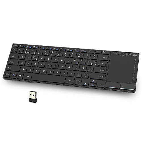 Rii K22 Teclado miniSlim Multimedia. Función inalámbrica 2.4GHz, Cubierta Ultra-Resistente de aleación de Aluminio y batería de Ion-Litio para PC, portátil, Raspberry Pi2/Pi3, Smart TV, Android Box