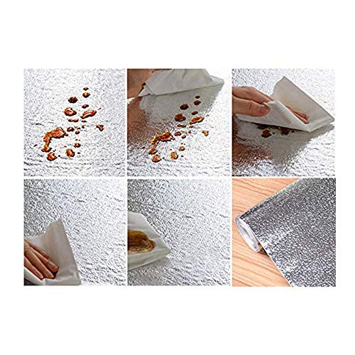 Ritte 2 Piezas Aluminio Papel Pintado Cocina, Papel Aluminio Autoadhesivo Papel Cocina Impermeable a Prueba Aceite para Muebles, Mesas(Textura Cáscara Naranja)