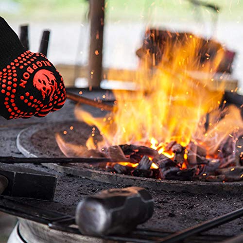 RLGPBON Guantes de Barbacoa, Resistentes Al Calor Extremo hasta 800°C, Guantes de Cocina, Guantes Horno, Oven Gloves para Microondas y Parrilla, Guantes para Cocinar Chimenea Hornear Asar 33cm (1 Par)