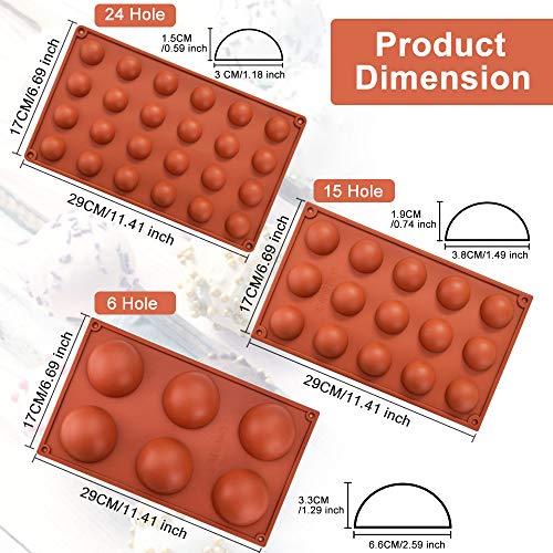 RMENOOR 3 Pcs Moldes de Silicona Semiesfera Seguro sin BPA Moldes de Silicona Bola para Horno de 3 Tamaños Moldes Chocolate Silicona Ideal para Hacer Chocolate, Tarta, Gelatina, Pudín, Muffin, Jabón