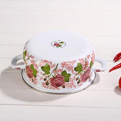 ROKTONG Cazuela Cacerola，18Cm Flor Pastoral Europea Olla De Porcelana Engrosada Sopa De Esmalte Olla De Estofado De Leche Cocina De Inducción Olla De Gas Sartén Sartén Olla