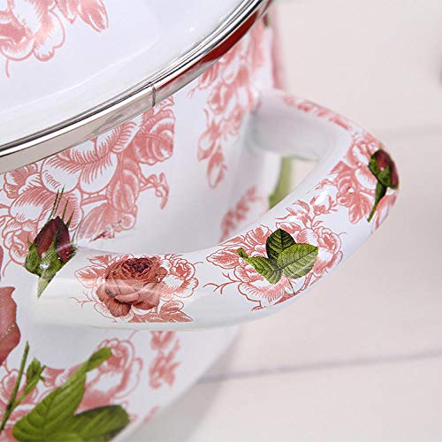 ROKTONG Cazuela Cacerola，18Cm Flor Pastoral Europea Olla De Porcelana Engrosada Sopa De Esmalte Olla De Estofado De Leche Cocina De Inducción Olla De Gas Sartén Sartén Olla