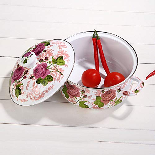 ROKTONG Cazuela Cacerola，18Cm Flor Pastoral Europea Olla De Porcelana Engrosada Sopa De Esmalte Olla De Estofado De Leche Cocina De Inducción Olla De Gas Sartén Sartén Olla