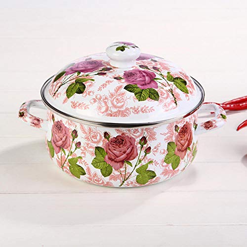 ROKTONG Cazuela Cacerola，18Cm Flor Pastoral Europea Olla De Porcelana Engrosada Sopa De Esmalte Olla De Estofado De Leche Cocina De Inducción Olla De Gas Sartén Sartén Olla