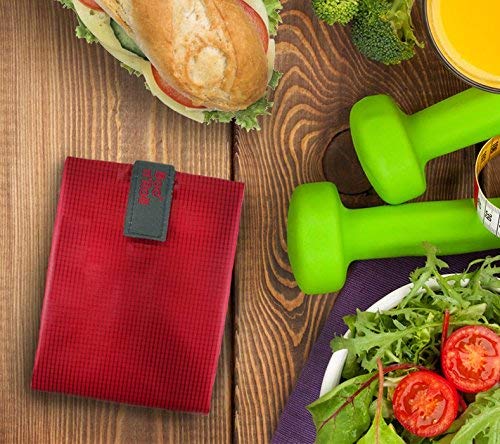 Roll'eat - Boc'n'Roll Square Bolsa Merienda Porta Bocadillos Ecológica y Reutilizable sin BPA, Rojo