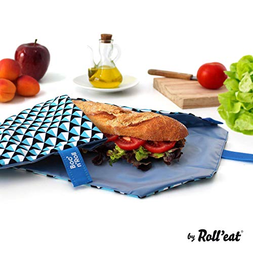 Roll'eat - Boc'n'Roll Tiles Bolsa Merienda Porta Bocadillos Ecológica y Reutilizable sin BPA, Azul