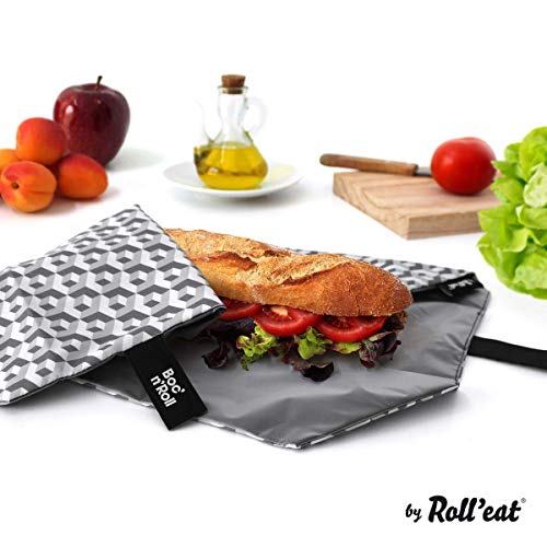 Roll'eat - Boc'n'Roll Tiles Bolsa Merienda Porta Bocadillos Ecológica y Reutilizable sin BPA, Negro