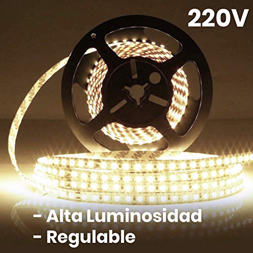 Rollo de 5 metros de Tira de Luz LED Directa a 220v con conectores. Color Blanco Frio (6500K). Impermeable. Corte cada 10cm. A++