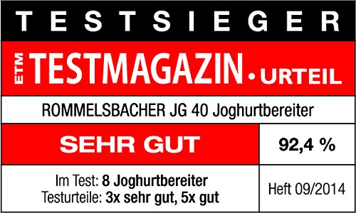 Rommelsbacher JG 40, yogurt, acero inoxidable / negro, 8 ollas de 1 - 220 - 240 V = 40 vatios