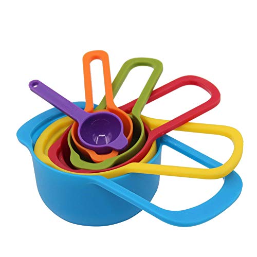 Romote Conjunto de 6 Medición de taza y cuchara Set - colores de plástico apilable para guardar herramientas de cocina para hornear