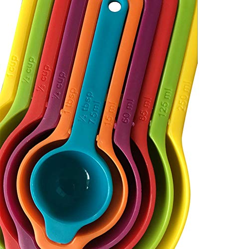 Romote Conjunto de 6 Medición de taza y cuchara Set - colores de plástico apilable para guardar herramientas de cocina para hornear