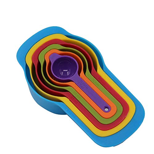 Romote Conjunto de 6 Medición de taza y cuchara Set - colores de plástico apilable para guardar herramientas de cocina para hornear