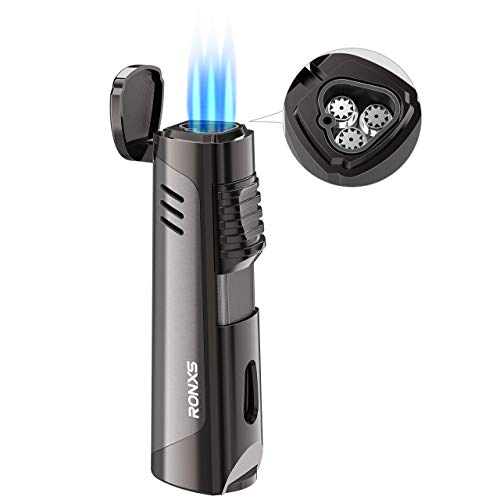 RONXS Encendedor Jet Flame, 3 Jet Flames Encendedor de Gas, Mechero Soplete Gas Recargable, sin Gas