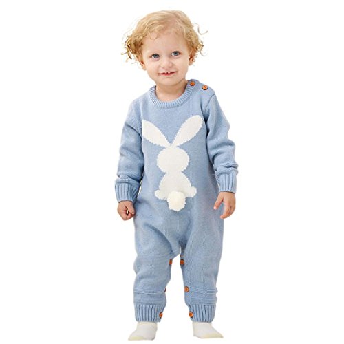 Ropa bebé Infantil Recién Nacido bebé niño niña Armadura Mameluco de Punto Mono Trajes Ropa 0-24 Mes (Cielo Azul, Tamaño:12-18Mes)