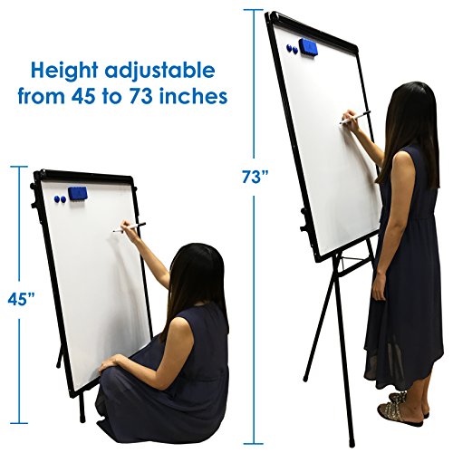 Rotafolios/ Flipchart Set - 100x70cm Grande Pizarra Blanca Magnetica con Caballete de Tripode + 1 Borrador Magnetico, 4 Rotuladores, 2 Imanes y 1 Paquete de Papel de 25 Unidades de 58x81cm