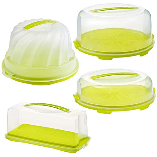 Rotho Fresh, Recipiente para pasteles con capucha y asa de transporte, Plástico PP sin BPA, verde, transparente, 36.0 x 16.5 x 16.5 cm