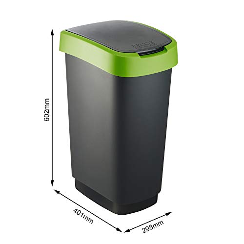 Rotho Twist, Cubo de basura de 50l con tapa, Plástico PP sin BPA, negro, verde, 50l 40.1 x 29.8 x 60.2 cm